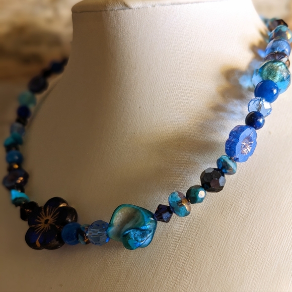 Happy To Me Dark Blue Glass Crystal Gemstone Beads Collar Choker Necklace - Picture 2 of 8